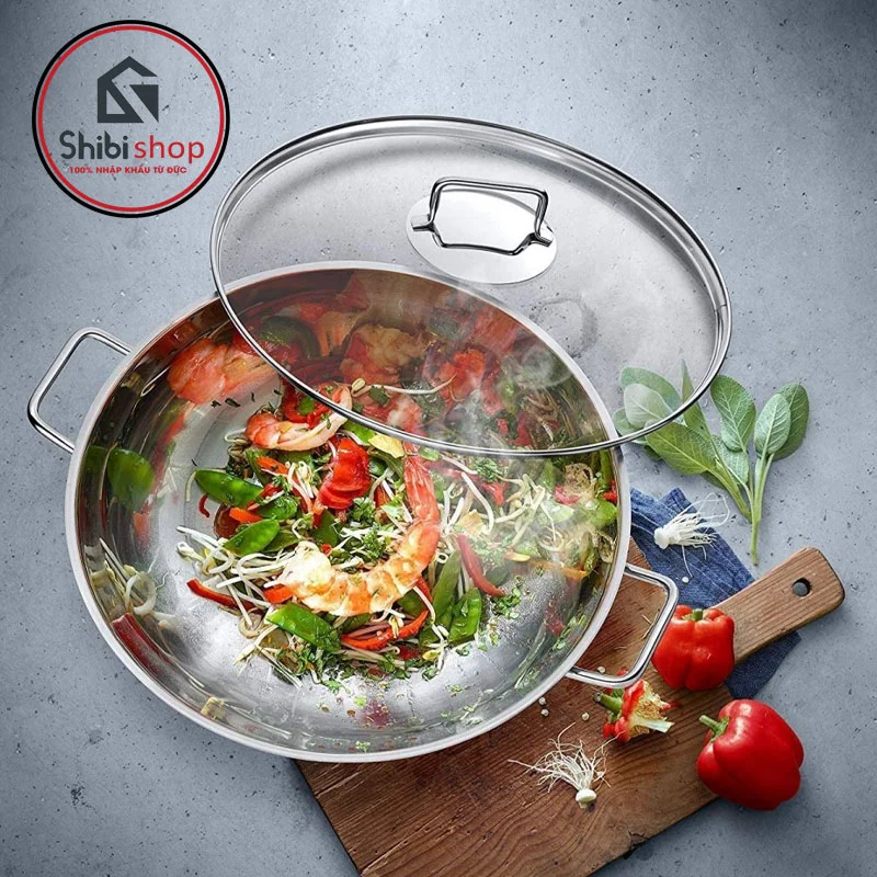 Chảo WMF Wok Party 28cm - Có nắp kính đậy
