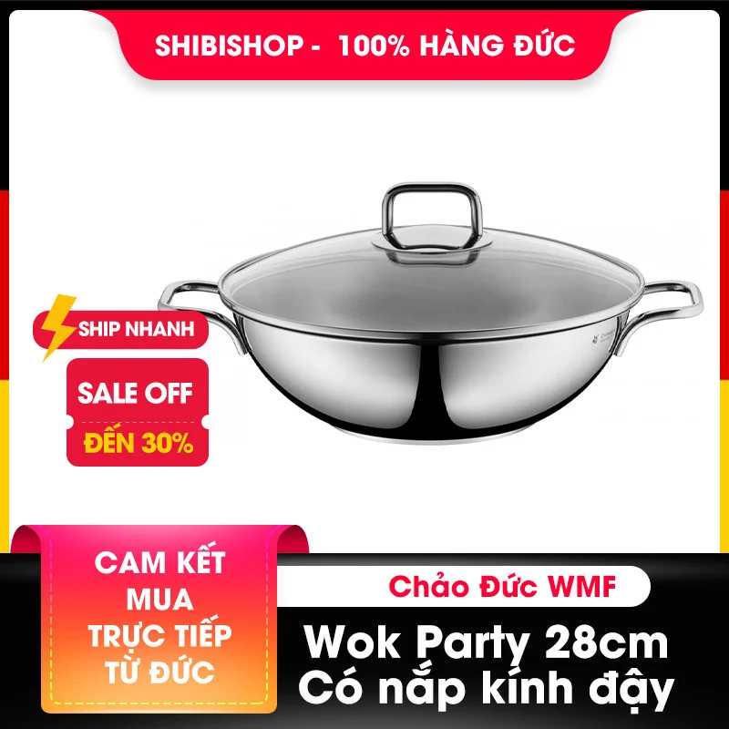 Chảo WMF Wok Party 28cm - Có nắp kính đậy