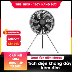 Quạt tích điện không dây kèm đèn Mooas