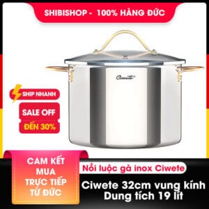 Nồi luộc gà inox Ciwete 32cm vung kính
