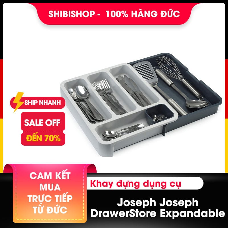 Khay đựng dụng cụ Joseph Joseph chia ngăn DrawerStore Expanding Cutlery Tray (màu ghi xám)