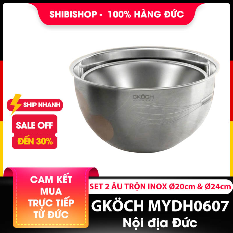 Set 2 âu trộn GKÖCH MYDH0607 thép không gỉ cao cấp (KT 20cm và 24cm)