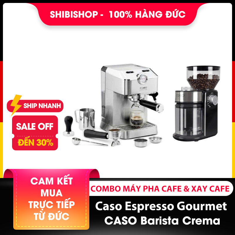 Combo máy pha cafe Caso Espresso Gourmet và máy xay cafe CASO Barista Crema