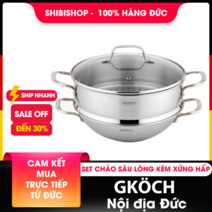Chảo WOK sâu lòng kèm xửng hấp 28cm-32cm GKÖCH nội địa Đức