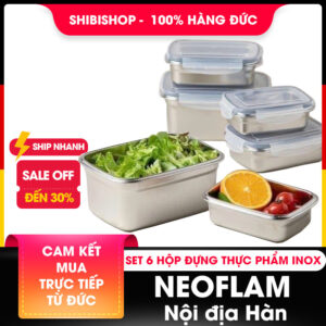 Bộ 6 hộp bảo quản thực phẩm NEOFLAM inox cao cấp có nắp