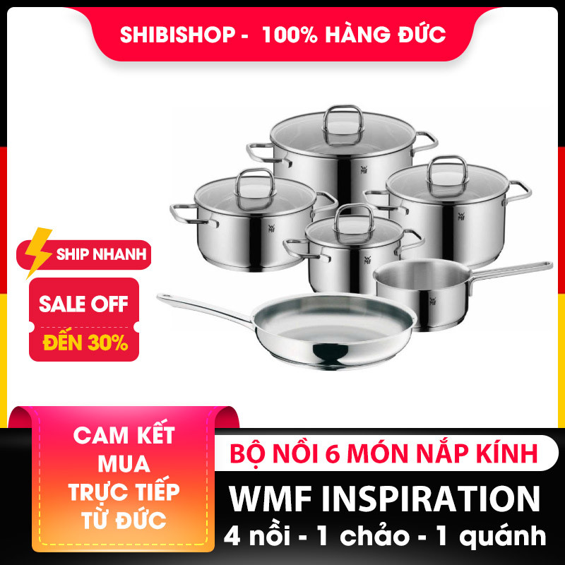 Bộ nồi WMF Inspiration 6 món- 4 nồi, 1 chảo, 1 quánh