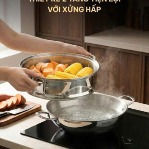 Alternative view of Chảo WOK sâu lòng kèm xửng hấp 28cm-32cm GKÖCH nội địa Đức