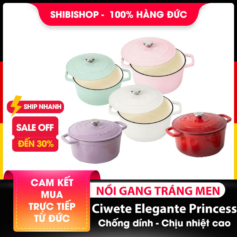 Nồi gang Ciwete Elegante Princess 24cm–27cm tráng men