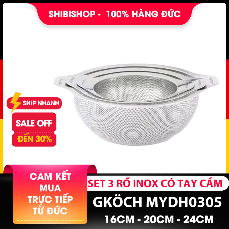 Set 3 rổ inox GKÖCH MYDH0305 có tay cầm