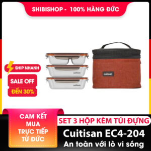 Set 3 hộp cơm inox kèm túi đựng Cuitisan Togo Flora Medium No.2 EC4-204