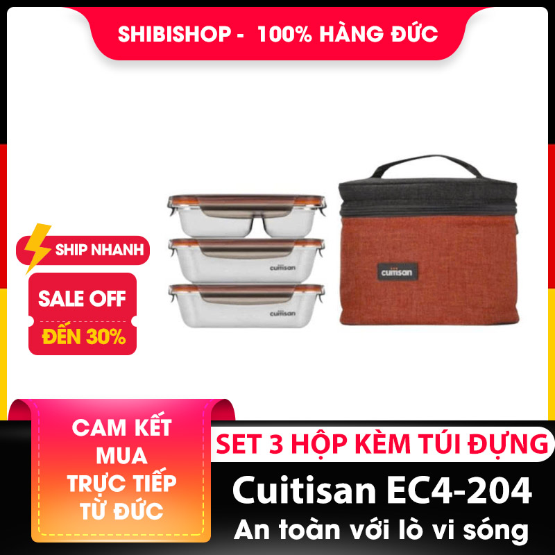 Set 3 hộp cơm inox kèm túi đựng Cuitisan Togo Flora Medium No.2 EC4-204