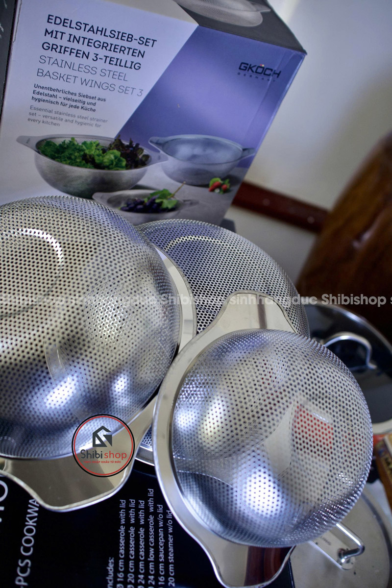 Set 3 rổ inox GKÖCH MYDH0305 có tay cầm
