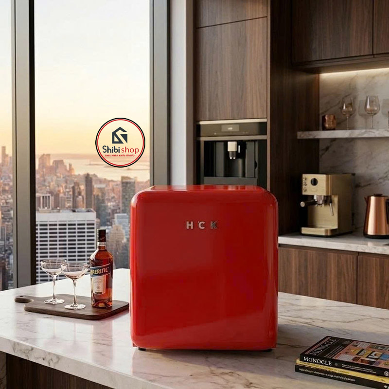 Tủ lạnh HCK mini Retro 48L BC-46R-RED mini retro màu đỏ mặt kín - Ảnh 2