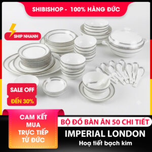 Bộ đồ bàn ăn Imperial London bạch kim Anh 50 chi tiết sứ xương cao cấp