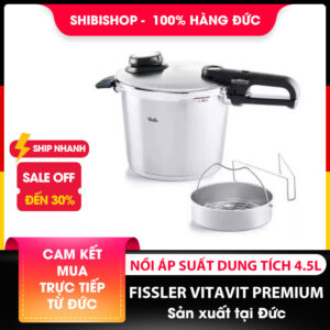 Nồi áp suất Fissler 4,5L Vitavit PREMIUM, Made in Germany, kèm xửng hấp