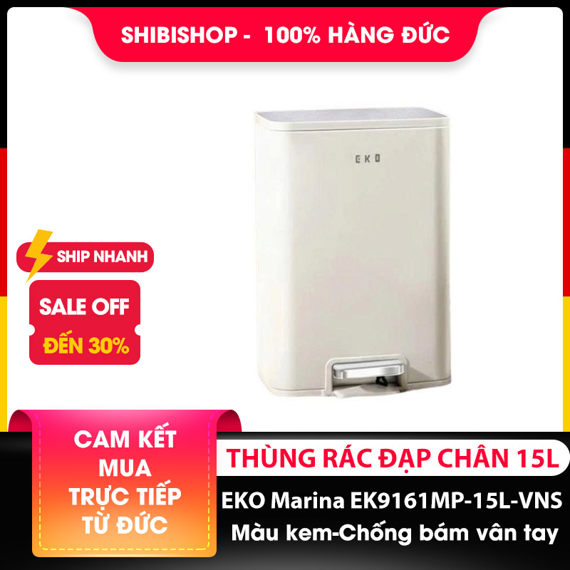 Thùng rác đạp chân EKO Marina EK9161MP-15L-VNS màu kem 2026