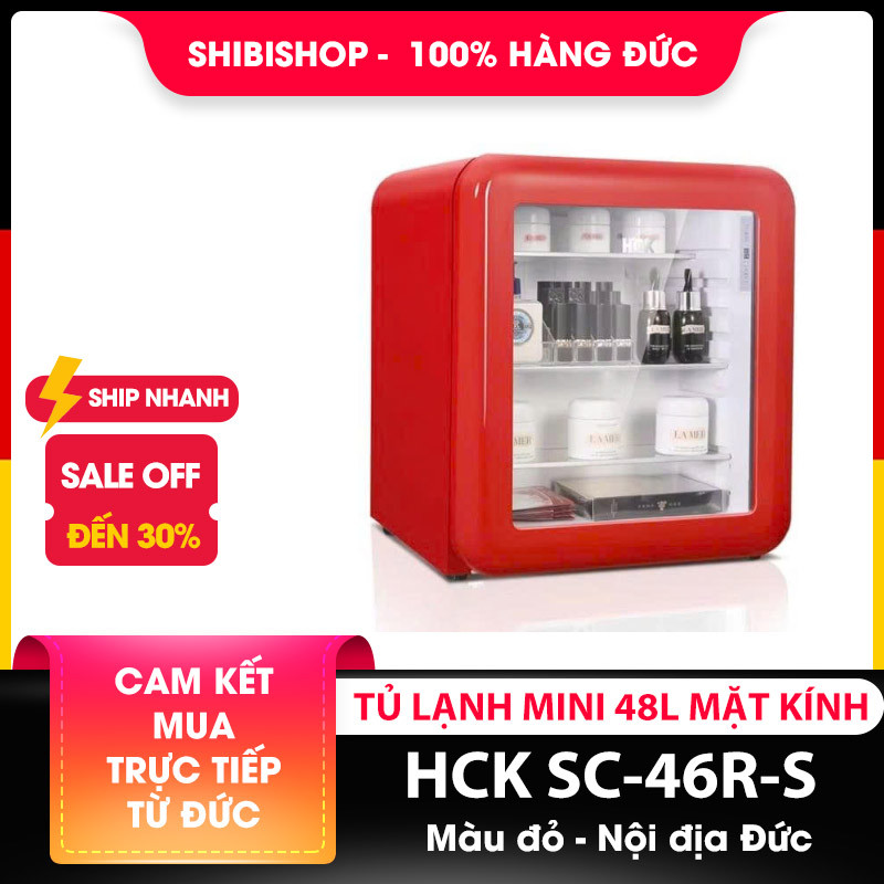 Tủ lạnh HCK 48L SC-46R-S mini retro màu đỏ mặt kính