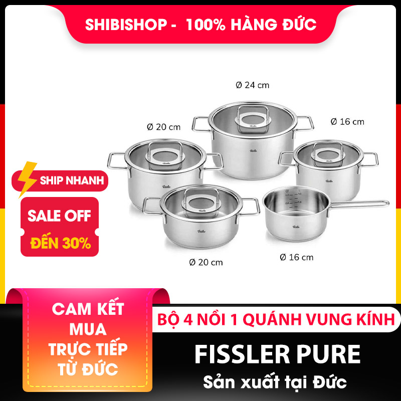 Bộ nồi FISSLER Pure Collection 5 món vung kính kèm quánh made in Germany