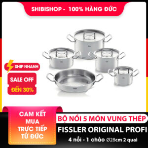 Bộ nồi Fissle Original Profi 5 món vung thép kèm chảo 2 quai 28cm made in Germany