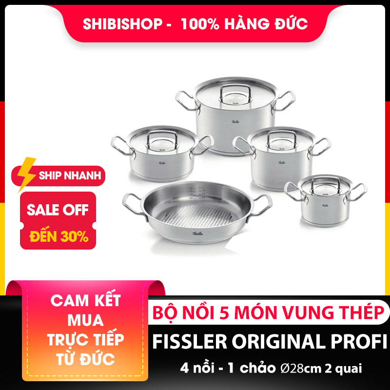 Bộ nồi Fissle Original Profi 5 món vung thép kèm chảo 2 quai 28cm made in Germany