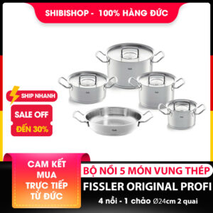 Bộ nồi Fissler Original Profi 5 món vung thép kèm chảo 2 quai 24cm made in Germany