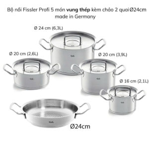 Alternative view of Bộ nồi Fissler Original Profi 5 món vung thép kèm chảo 2 quai 24cm made in Germany