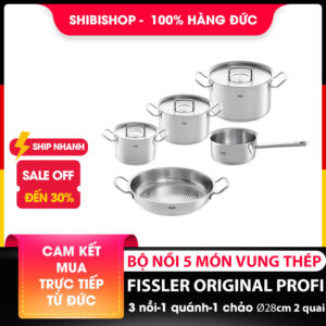 Bộ nồi Fissler Original Profi 5 món vung thép kèm quánh và chảo 2 quai 28cm made in Germany