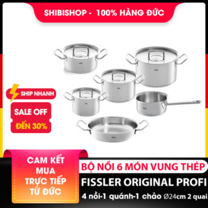 Bộ nồi Fissler Profi 6 món vung thép kèm quánh và chảo 2 quai 24cm made in Germany