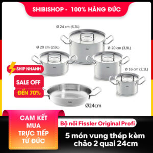 Bộ nồi Fissler Original Profi 5 món vung thép kèm chảo 2 quai 24cm made in Germany