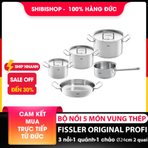 Bộ nồi Fissler Original Profi 5 món vung thép kèm quánh và chảo 2 quai 24cm made in Germany