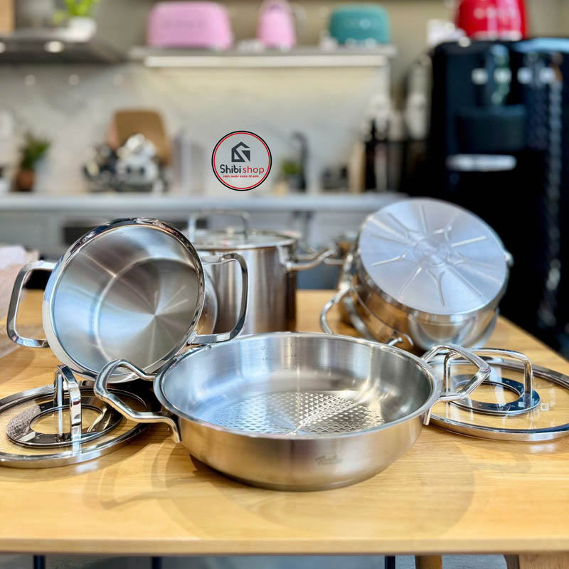 Bộ nồi FISSLER ORIGINAL PROFI vung kính 4 nồi 1 chảo 2 quai Ø24cm