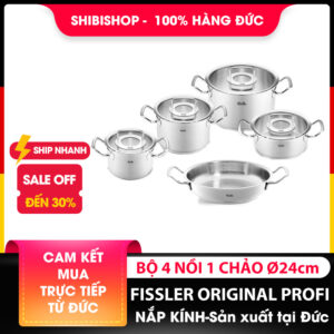 Bộ nồi FISSLER ORIGINAL PROFI vung kính  4 nồi 1 chảo 2 quai Ø24cm