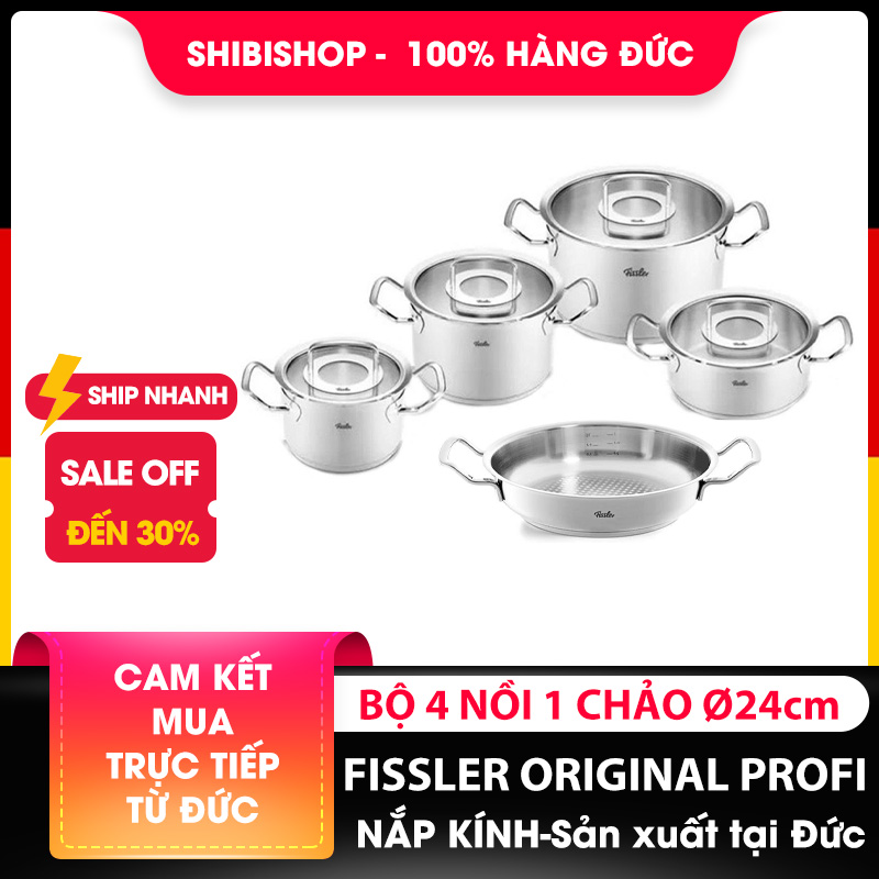 Bộ nồi FISSLER ORIGINAL PROFI vung kính 4 nồi 1 chảo 2 quai Ø24cm