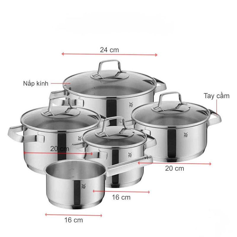 Bộ nồi WMF BELMONTE 5 món nắp kính cường lực cao cấp - Ảnh 2