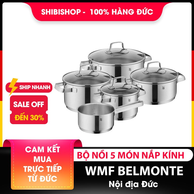 Bộ nồi WMF BELMONTE 5 món nắp kính cường lực cao cấp