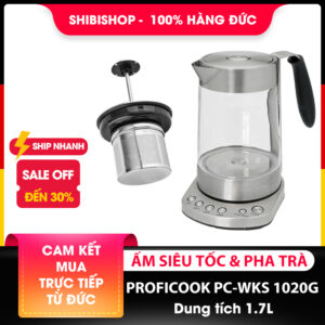 Ấm siêu tốc ProfiCook PC-WKS 1020G dung tích 1.7L kèm lõi pha trà thép không gỉ cao cấp, nội địa Đức