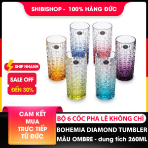 Bộ 6 cốc pha lê Bohemia Diamond Tumbler màu ombre 260ml sản xuất tại cộng hoà Séc