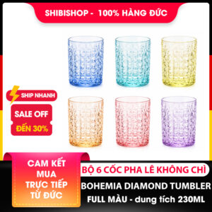Bộ 6 cốc pha lê Bohemia Diamond Tumbler full màu 230ml sản xuất tại cộng hoà Séc