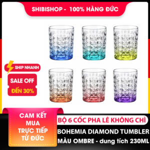 Bộ 6 cốc pha lê Bohemia Diamond Tumbler màu ombre 230ml sản xuất tại cộng hoà SÉC