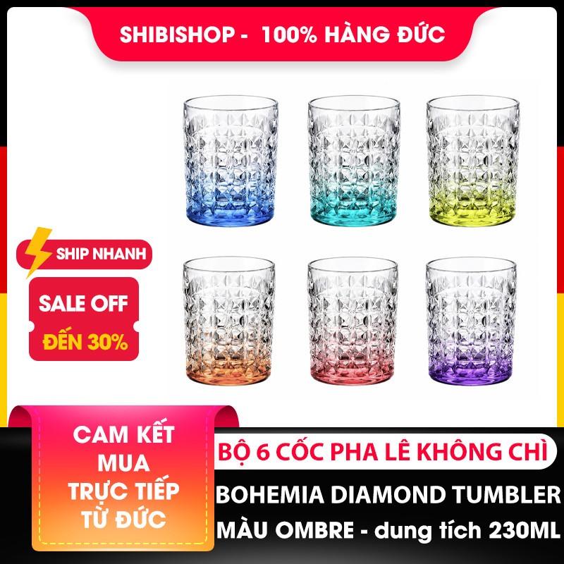 Bộ 6 cốc pha lê Bohemia Diamond Tumbler màu ombre 230ml sản xuất tại cộng hoà SÉC